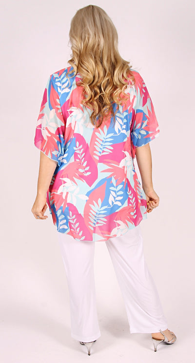 Print Kaftan Tie Front Top Apricot Abstract