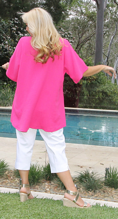 Crinkle Cotton Kaftan Fuchsia