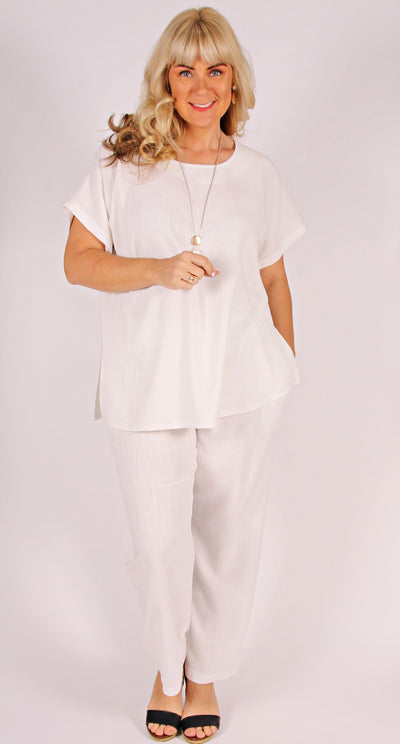 Linen Viscose Wide Leg Pant Alabaster