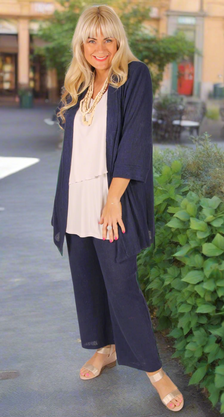 Textured Knit Wide Leg Pant Navy
