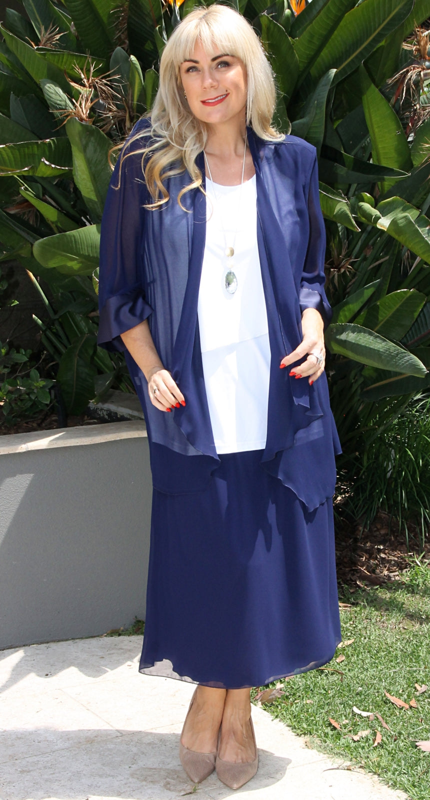 Ava A-line Chiffon Skirt Navy