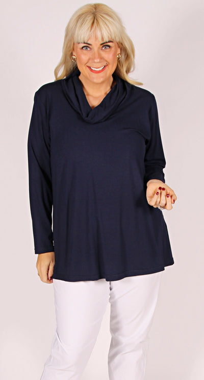 Cowl Neck Knit Top Navy