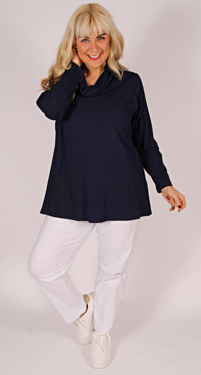 Cowl Neck Knit Top Navy
