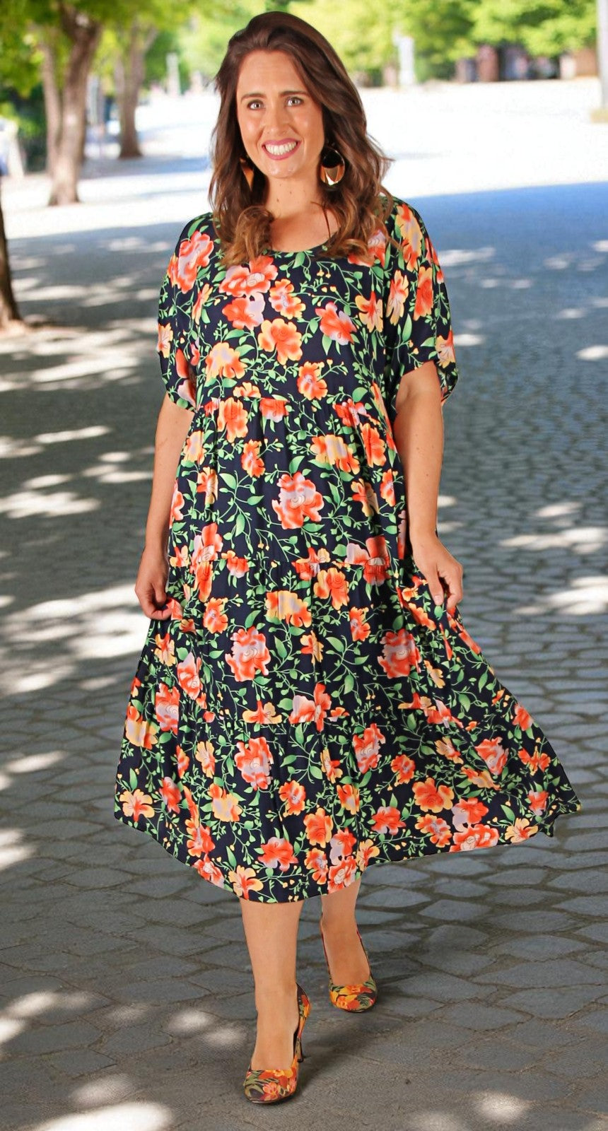 Layered Dress Pretty Spring Blooms on Navy