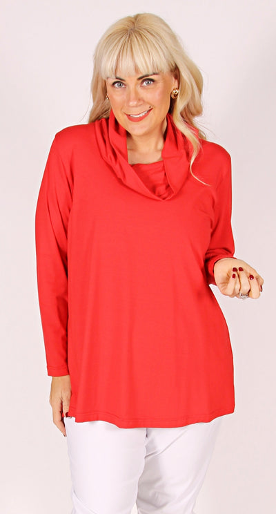 Cowl Neck Knit Top Red