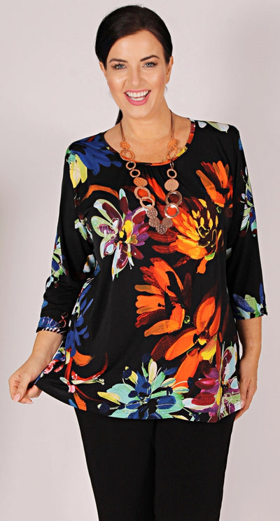 Gathered Crew Neck Top Bold Blooms