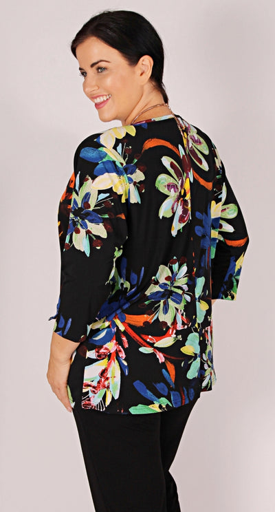 Gathered Crew Neck Top Bold Blooms