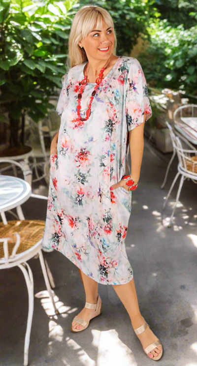 Rosie Round Neck Dress Swiss Cotton Watercolour