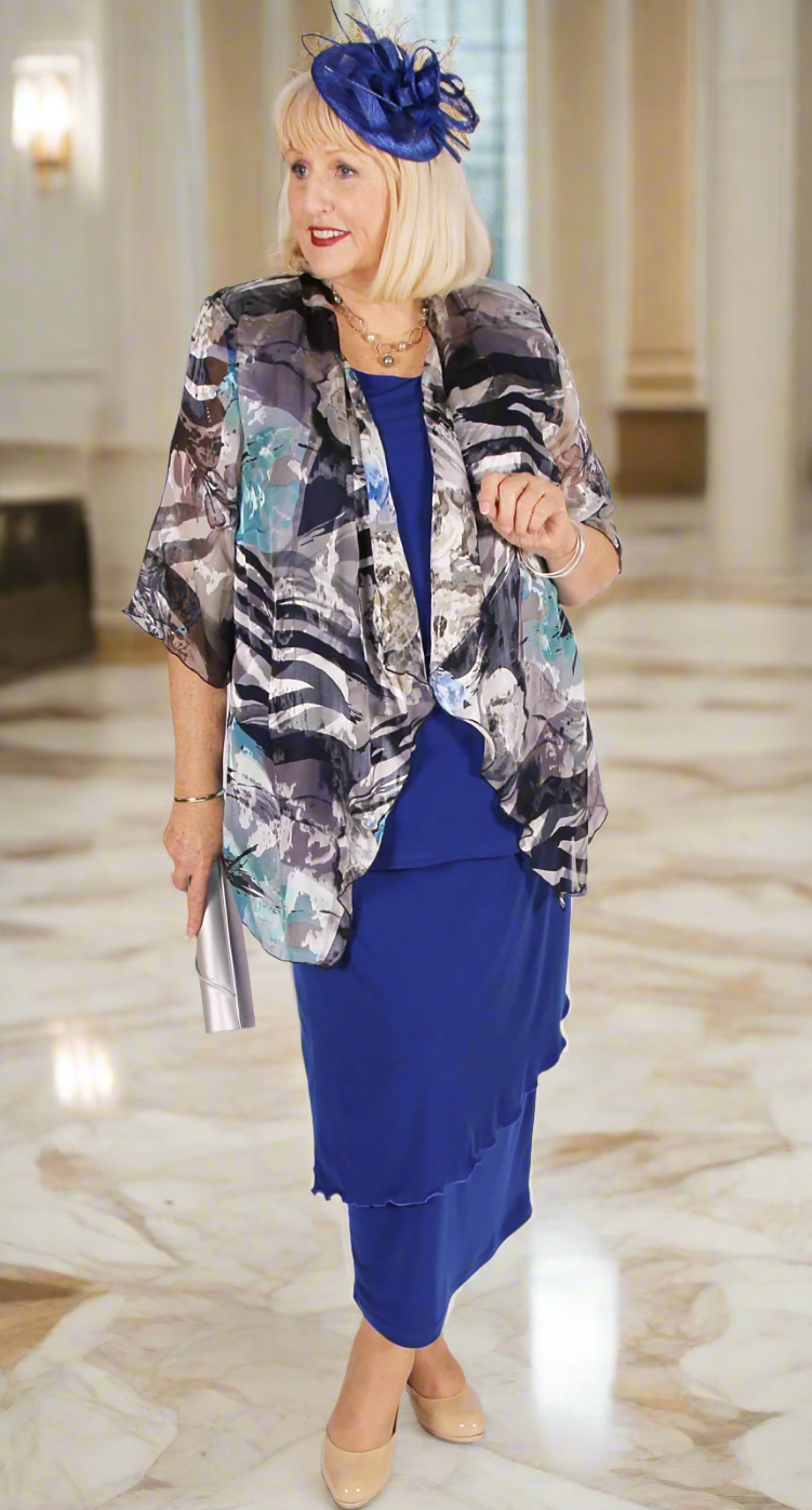 Deluxe Silk Waterfall Jacket Aqua|Sapphire