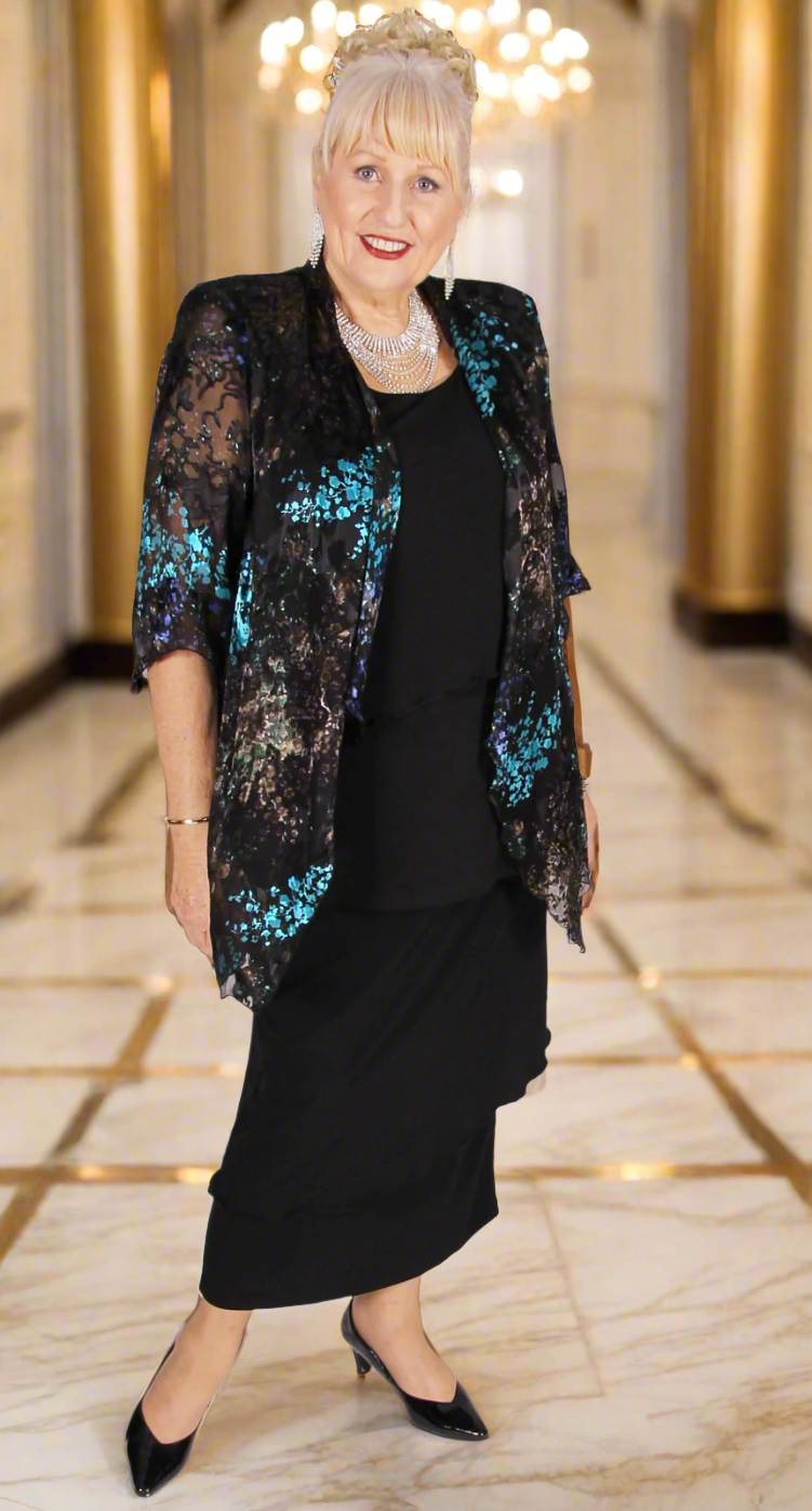 Deluxe Silk Waterfall Jacket Aqua|Black