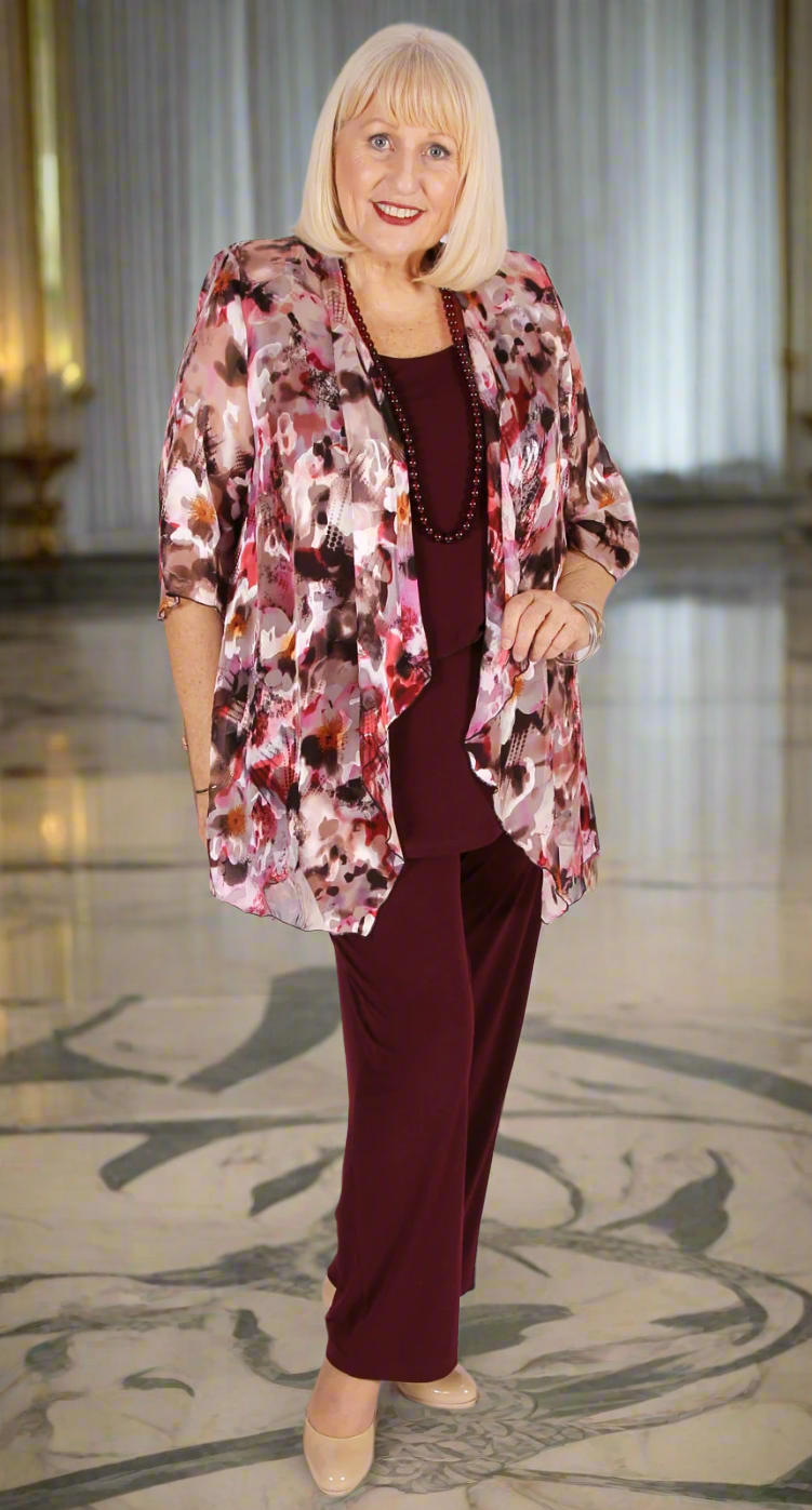 Deluxe Silk Waterfall Jacket Merlot