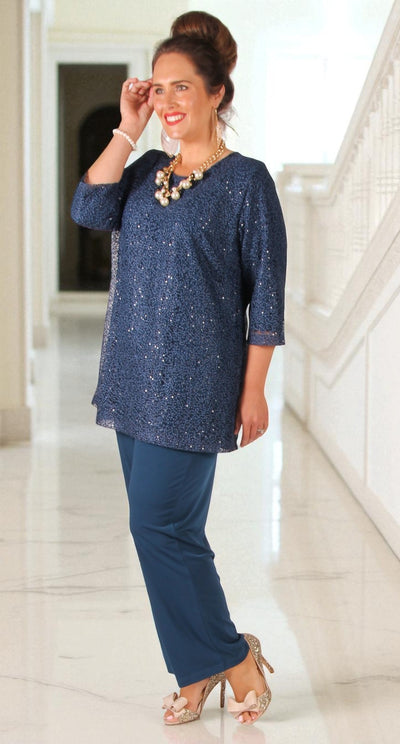 Lush Lace and Sequins Round Neck Top Teal