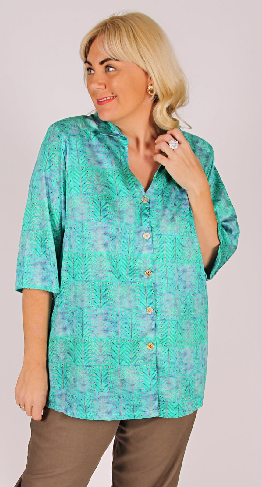 Swiss Cotton Shaped Neck Blouse Teal