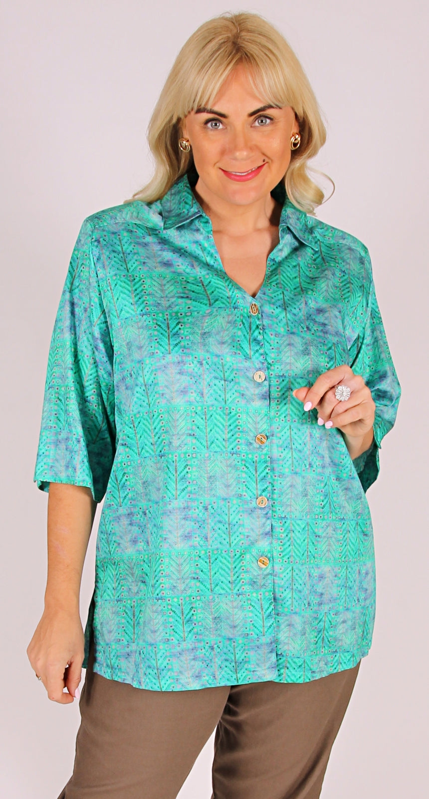 Swiss Cotton Shaped Neck Blouse Teal
