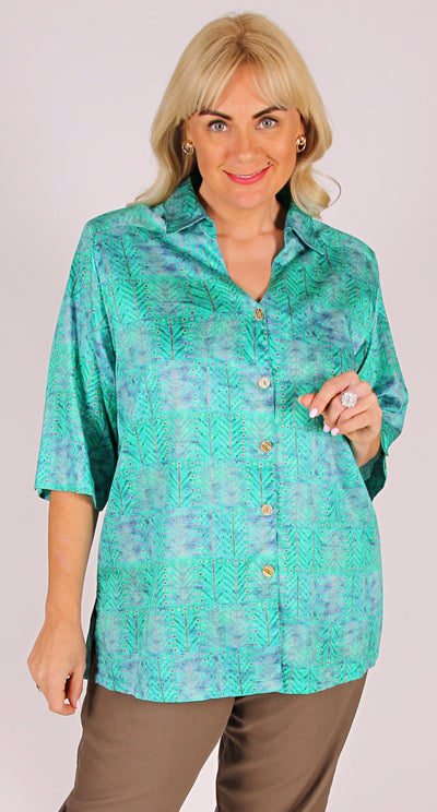 Swiss Cotton Shaped Neck Blouse Teal