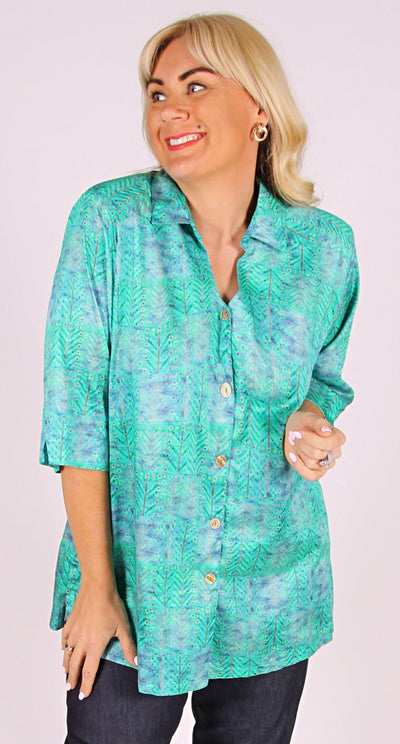 Swiss Cotton Shaped Neck Blouse Teal