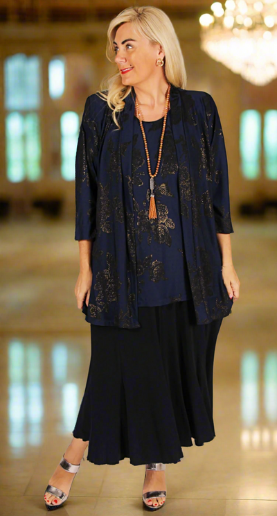 Gold Leaf on Navy Two-in-One Jacket and Cami