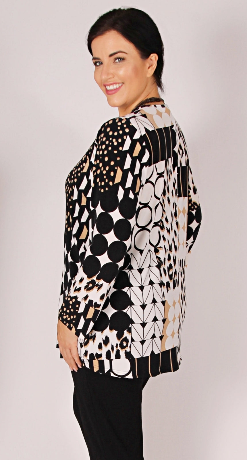 Long-line V Neck  Swing Top Abstract Geometric