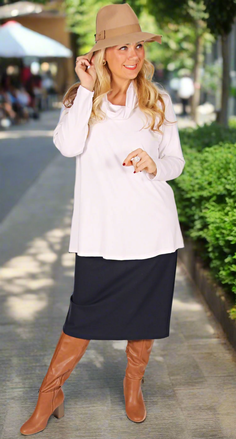Cowl Neck Knit Top Winter White