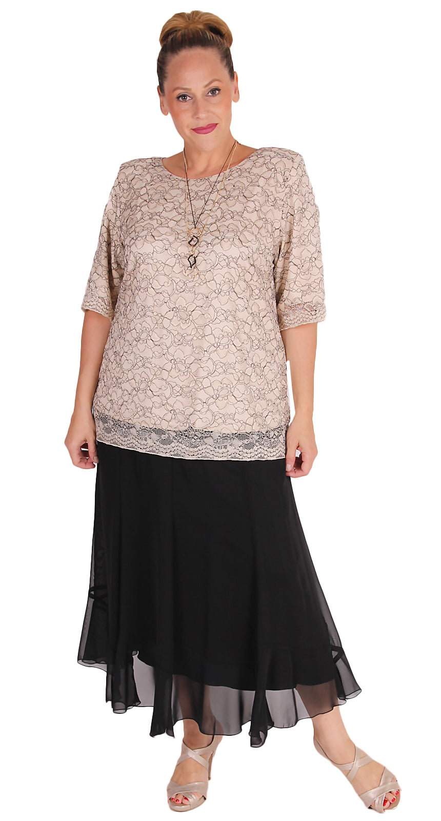 Karl Joseph Lined Chiffon Eight Gored Skirt Black