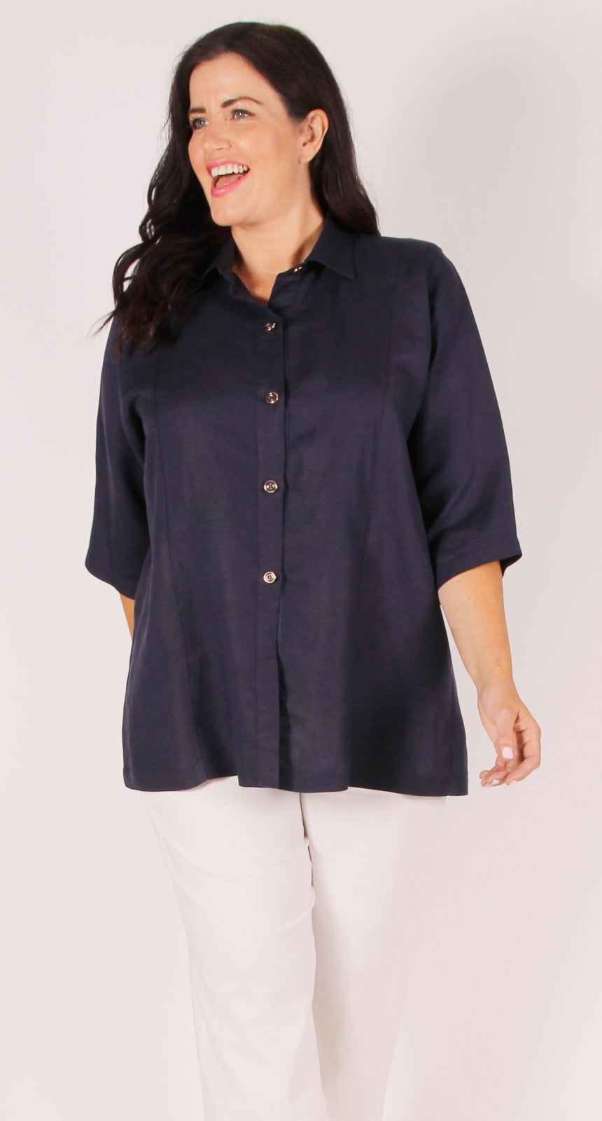 Hastings Linen Blend Blouse Navy