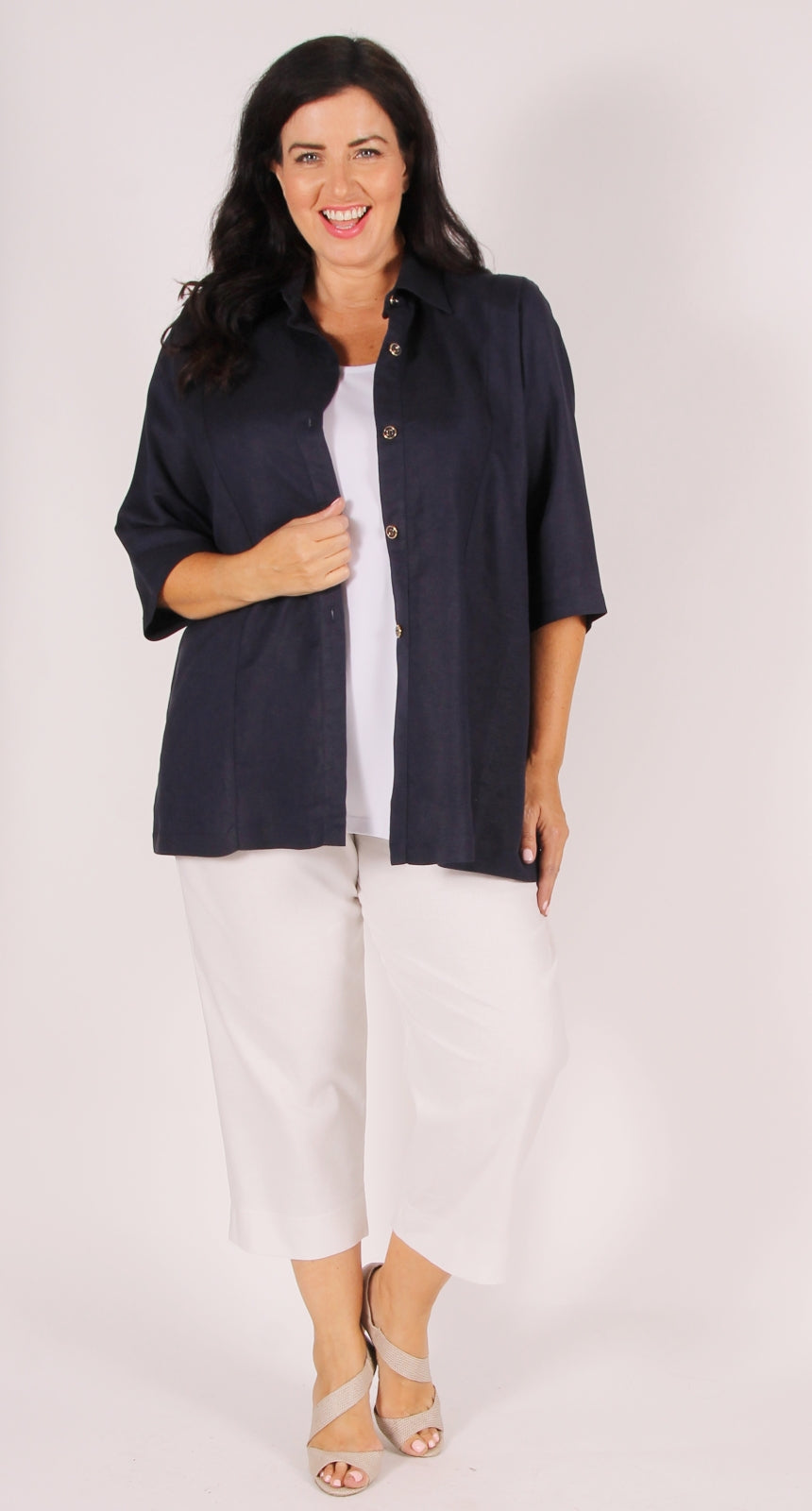 Hastings Linen Blend Blouse Navy