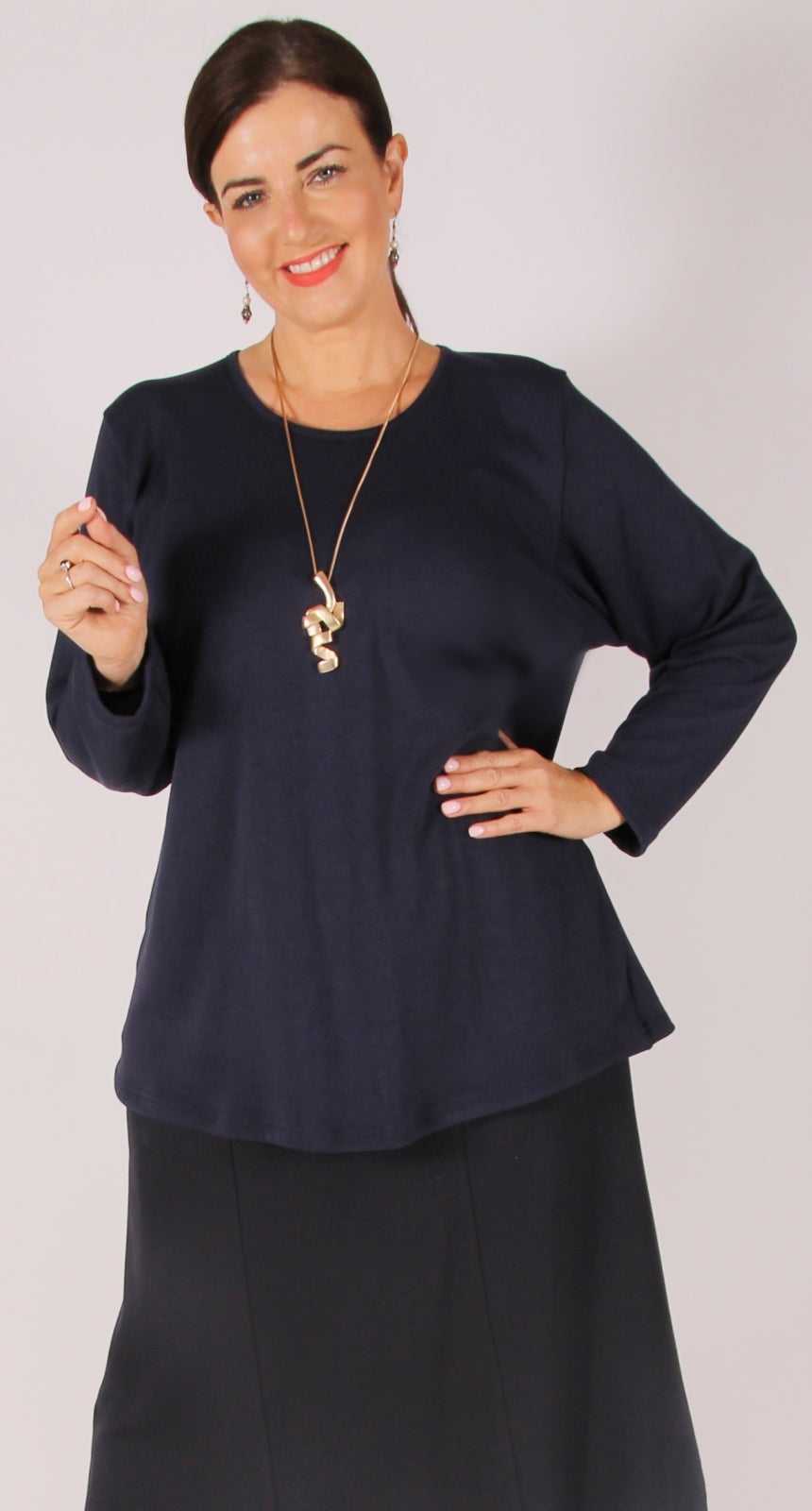 Cotton Rich Heavy Knit Crew Neck Top Navy