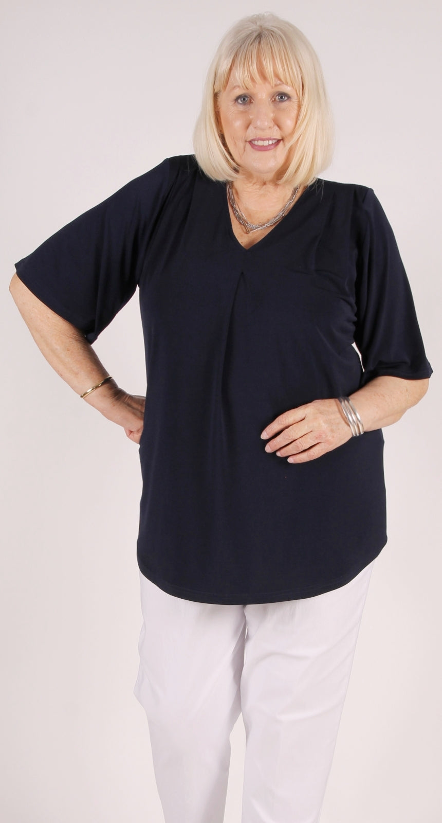 Pia Pleat Front Top Navy