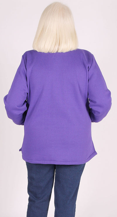 Zip Tab Chevron Stitch Fleece Top Purple