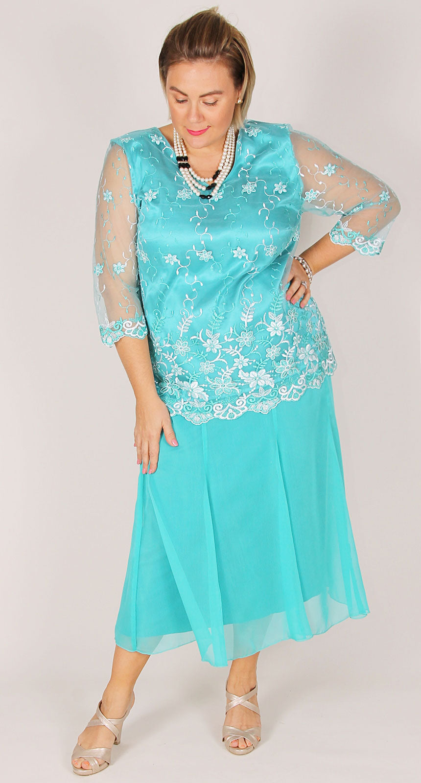 Turquoise Lace V-neck Top