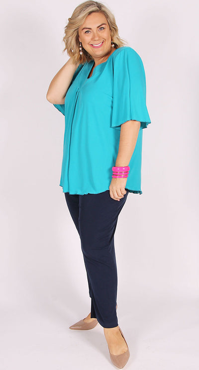 Bella V-Neck Top Aqua