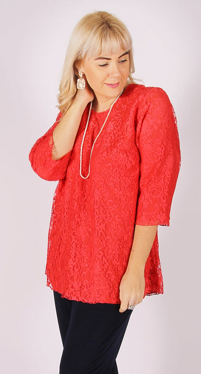 Lovely Lace Round Neck Top Coral