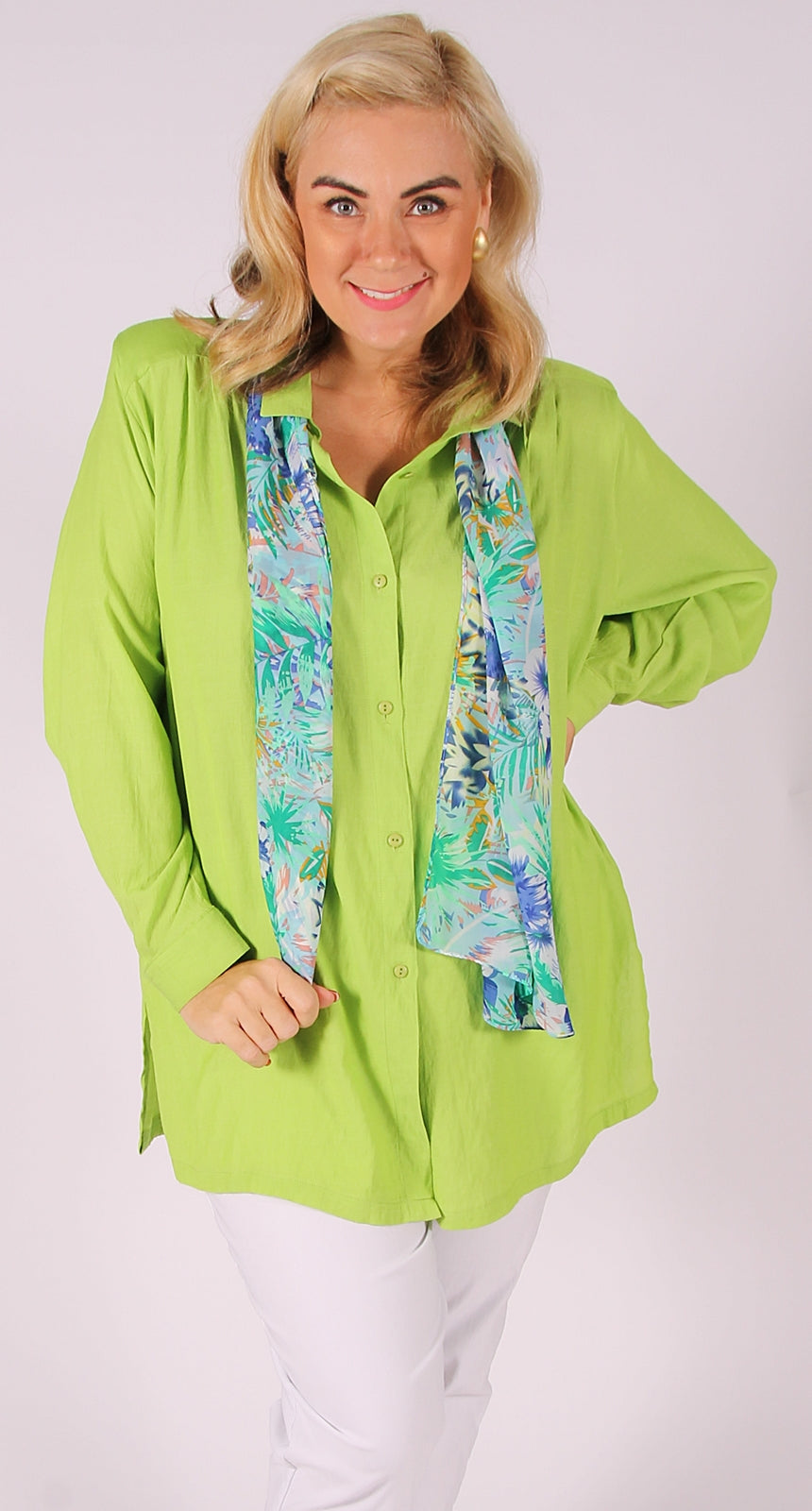 Bamboo Polyester Classic Blouse With Pleating Lime