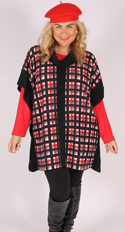 Spliced Poncho Style Top Red Check