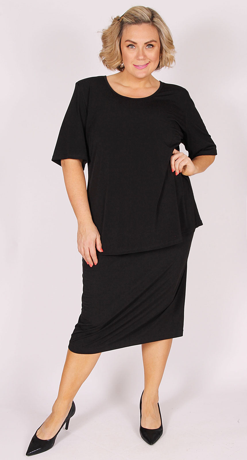 Lagos Mid-Length Knit Straight Skirt Black