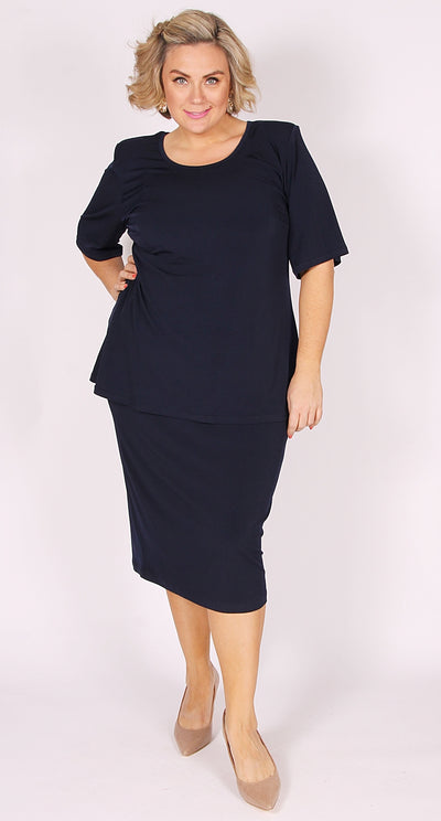 Lagos Mid-Length Knit Straight Skirt Navy