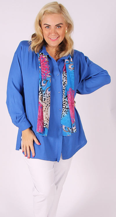Bamboo Polyester Classic Blouse With Pleating Royal