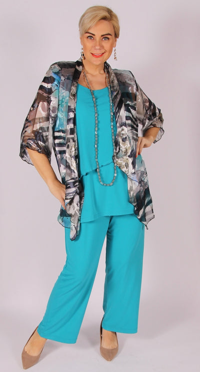 Deluxe Silk Waterfall Jacket Aqua|Sapphire