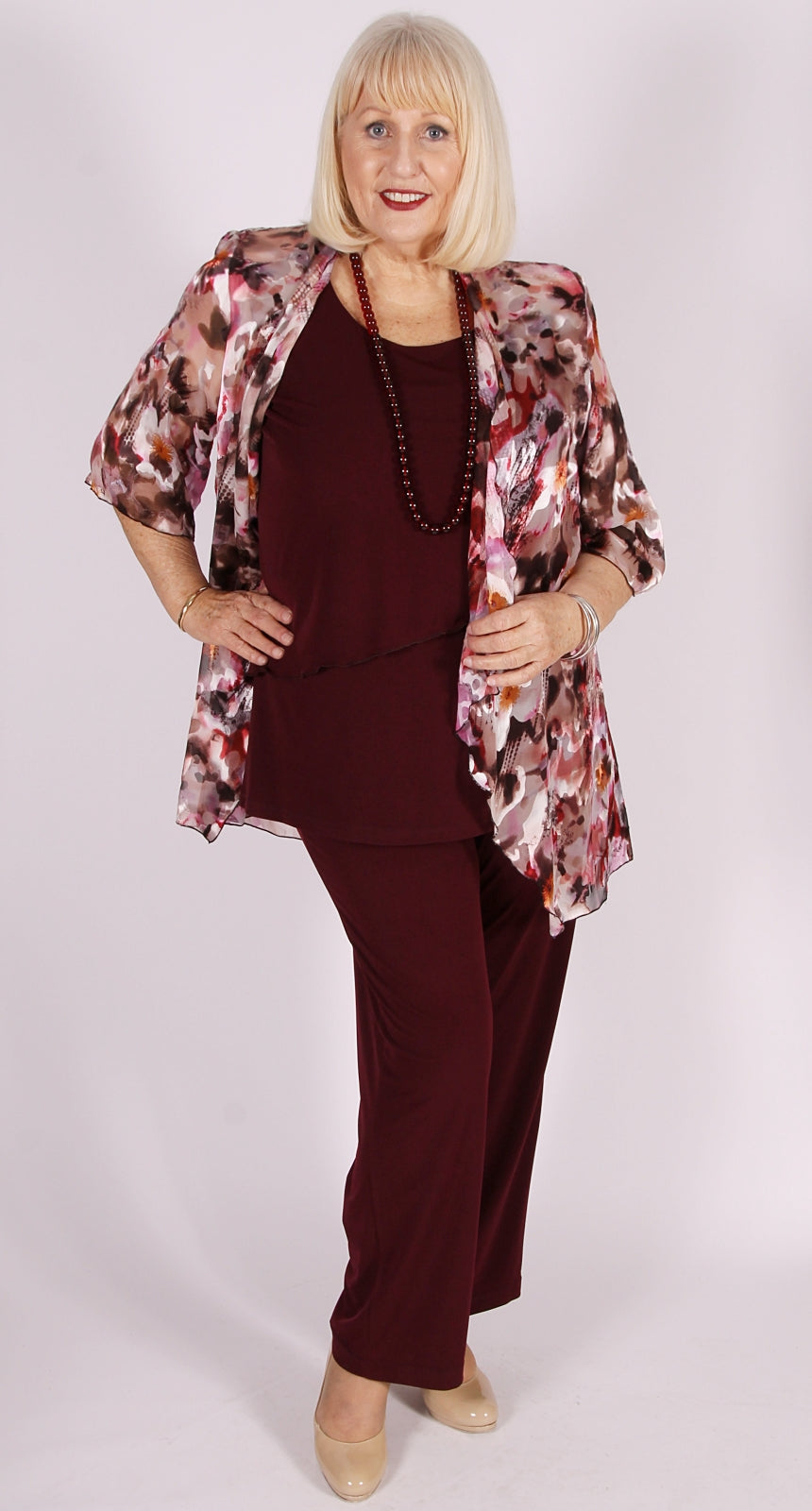 Deluxe Silk Waterfall Jacket Merlot