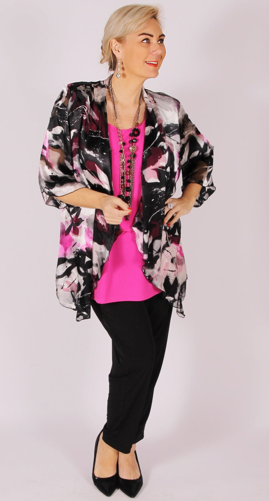 Deluxe Silk Waterfall Jacket Cerise