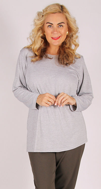 Soft Knit Crew Neck Top Light Grey