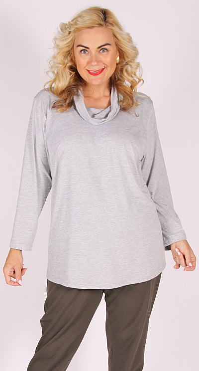 Cowl Neck Knit Top Silver